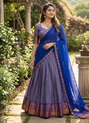 Skyblue Kanchi Cotton Zari Weaving Work Semi-stitched Lehenga Choli with Dupatta 1