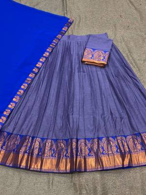 Skyblue Kanchi Cotton Zari Weaving Work Semi-stitched Lehenga Choli with Dupatta 3