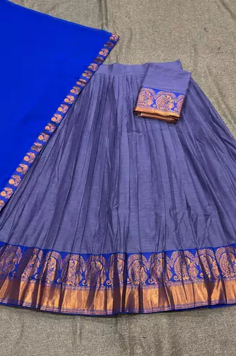Skyblue Kanchi Cotton Zari Weaving Work Semi-stitched Lehenga Choli with Dupatta