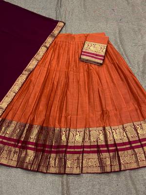 Orange Kanchi Cotton Zari Weaving Work Semi-stitched Lehenga Choli with Dupatta 2