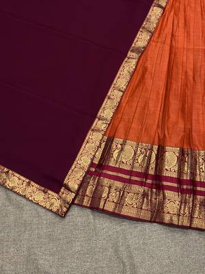 Orange Kanchi Cotton Zari Weaving Work Semi-stitched Lehenga Choli with Dupatta 3