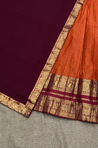 Orange Kanchi Cotton Zari Weaving Work Semi-stitched Lehenga Choli with Dupatta
