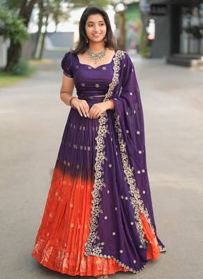 Pure Viscose Dola Zari Weaving Border With all over butta Lehenga Choli with Dupatta 1