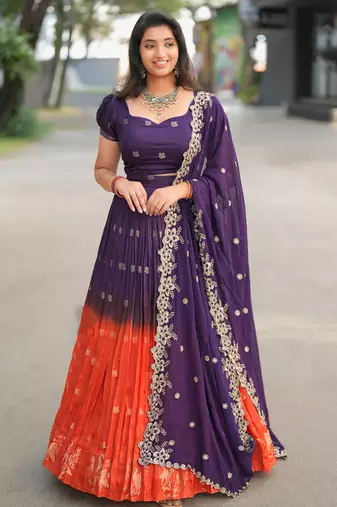 Pure Viscose Dola  Zari Weaving Border With all over butta Lehenga Choli with Dupatta