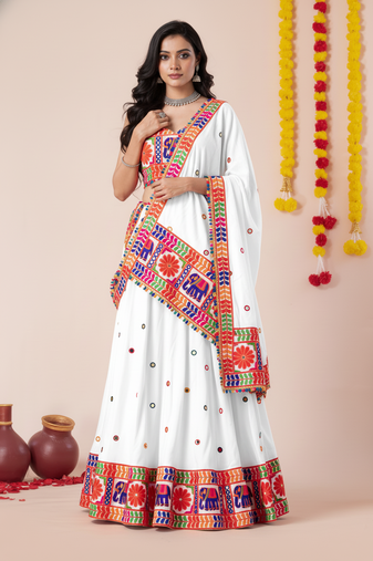 White Designer Special Navratri Wear Lehenga Choli