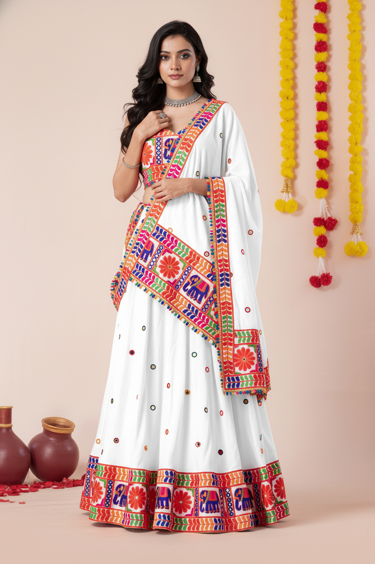 White Designer Special Navratri Wear Lehenga Choli
