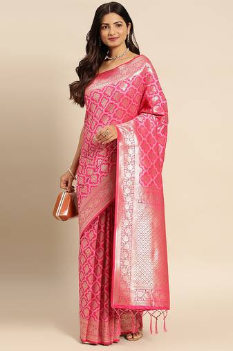 Women’s Jacquard Silk Rich Zari Woven Saree With Unstitched Blouse Piece 