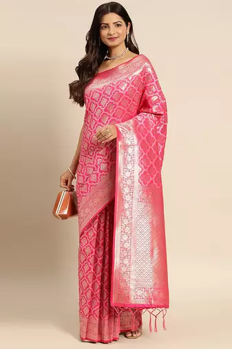 Women’s Jacquard Silk Rich Zari Woven Saree With Unstitched Blouse Piece 