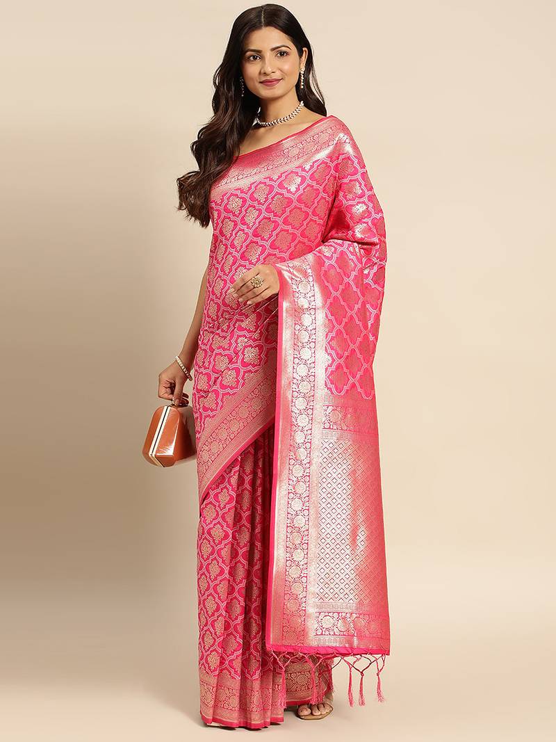 Women’s Jacquard Silk Rich Zari Woven Saree With Unstitched Blouse Piece 