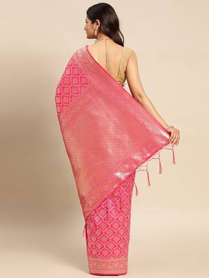 Women   s Jacquard Silk Rich Zari Woven Saree With Unstitched Blouse Piece  2
