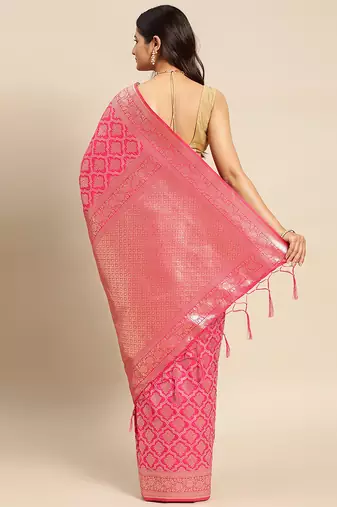 Women   s Jacquard Silk Rich Zari Woven Saree With Unstitched Blouse Piece 