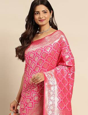 Women   s Jacquard Silk Rich Zari Woven Saree With Unstitched Blouse Piece  3