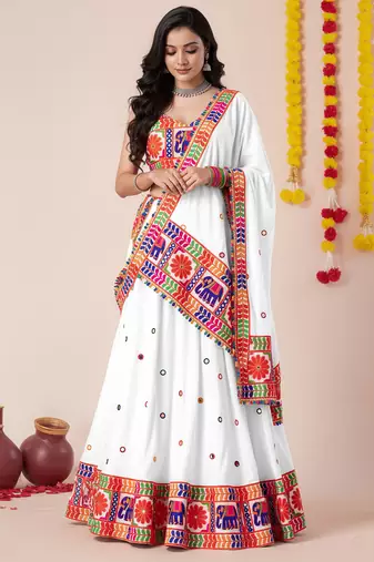 White Designer Special Navratri Wear Lehenga Choli