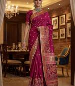 Rani Pink Color Foliate Pattern,Zari And Shikaragh Zal Work Pashmina Silk Saree