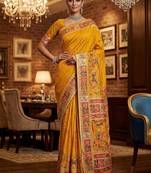 Yellow Color Foliate Pattern,Zari And Shikaragh Zal Work Pashmina Silk Saree
