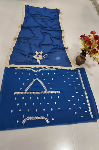 Delightful Blue Sequence Embroidered with Ruffle Border Georgette Indian wedding Designer lehenga choli