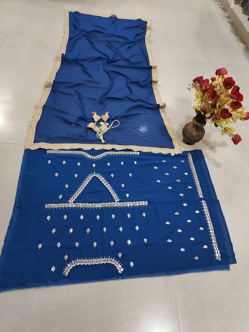 Delightful Blue Sequence Embroidered with Ruffle Border Georgette Indian wedding Designer lehenga choli