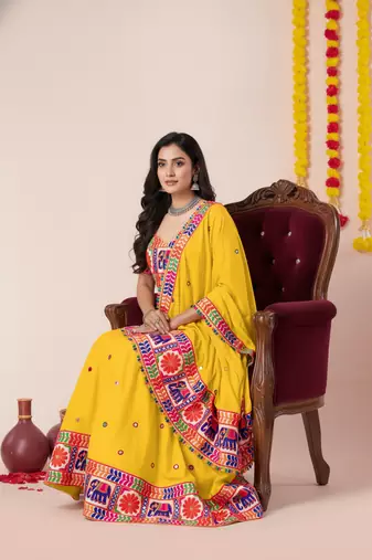 Yellow Designer Special Navratri Wear Lehenga Choli