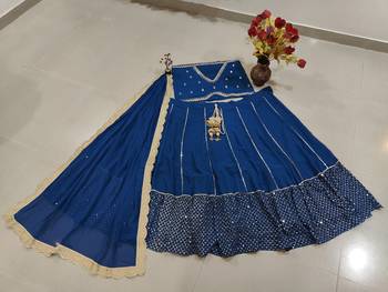Delightful Blue Sequence Embroidered with Ruffle Border Georgette Indian wedding Designer lehenga choli 7