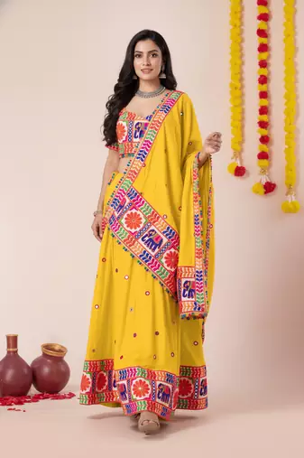 Yellow Designer Special Navratri Wear Lehenga Choli