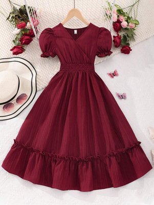 Maroon solid georgette fit & flare midi dress for women 1