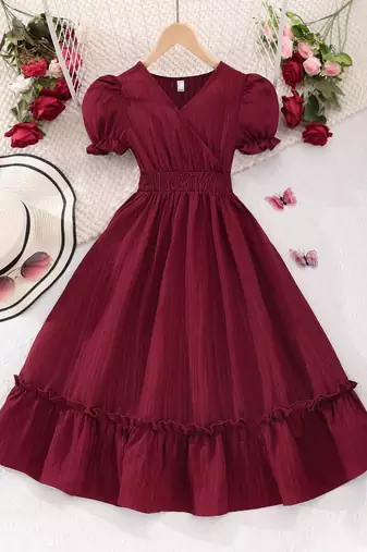 Maroon solid georgette fit & flare midi dress for women