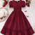 Maroon solid georgette fit & flare midi dress for women