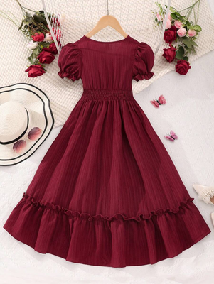 Maroon solid georgette fit & flare midi dress for women 2