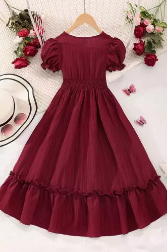 Maroon solid georgette fit & flare midi dress for women