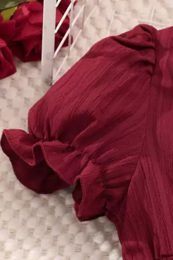 Maroon solid georgette fit & flare midi dress for women