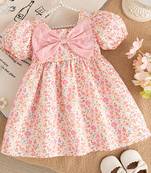 Pink floral printed cotton blend fit & flare girls dress