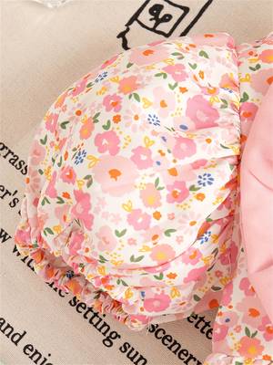 Pink floral printed cotton blend fit & flare girls dress 4