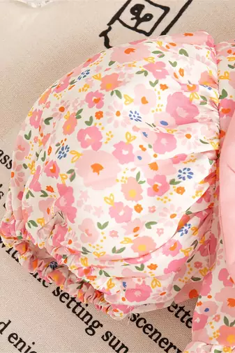 Pink floral printed cotton blend fit & flare girls dress