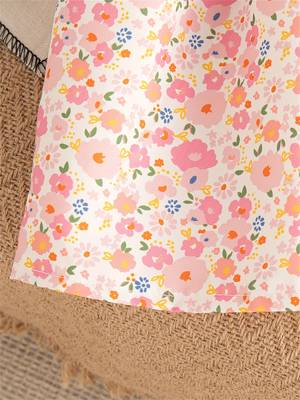 Pink floral printed cotton blend fit & flare girls dress 5
