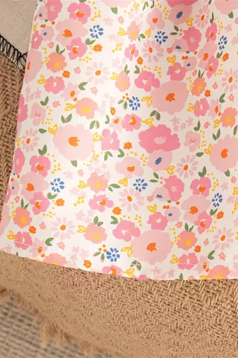 Pink floral printed cotton blend fit & flare girls dress