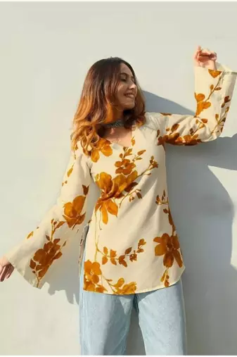 Women's Rayob Fabric Floral Handprinted designer tops & tunics