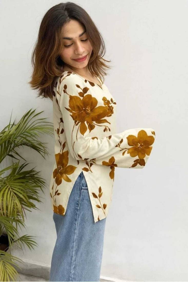 Women's Rayob Fabric Floral Handprinted designer tops & tunics