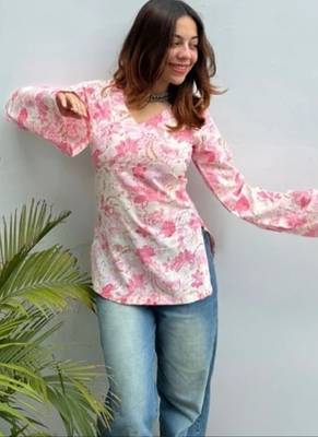 Women's Rayon Handprinted Designer Regular Fit Jaipuri Top & Tunics 1