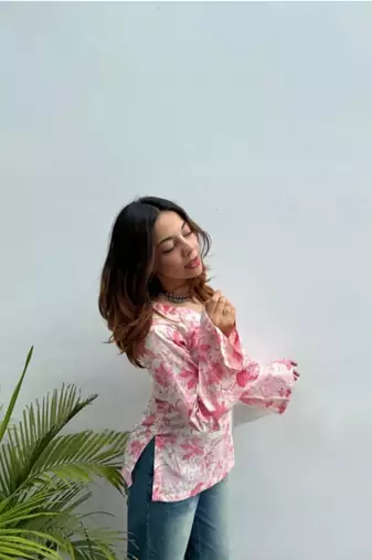 Women's Rayon Handprinted Designer Regular Fit Jaipuri Top & Tunics