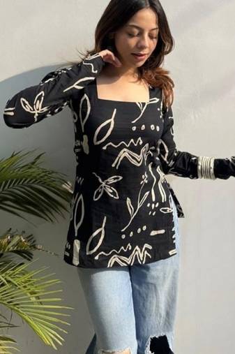 Pack Of 1 Handmade block printed rayon fabric designer tops & tunics for women's & girls