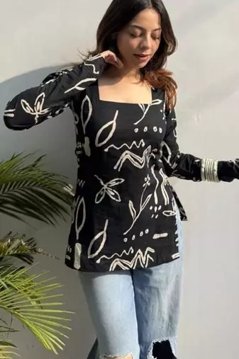 Pack Of 1 Handmade block printed rayon fabric designer tops & tunics for women's & girls