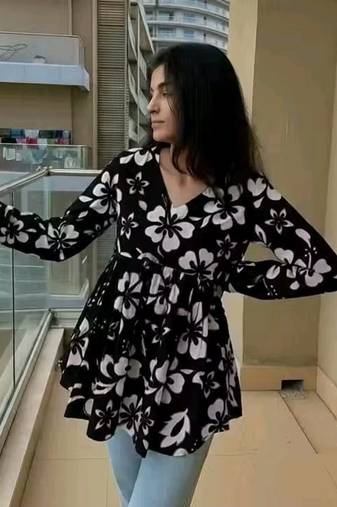 Pack of 1 handmade block printed rayon fabric designer tops & tunics for women's & girls