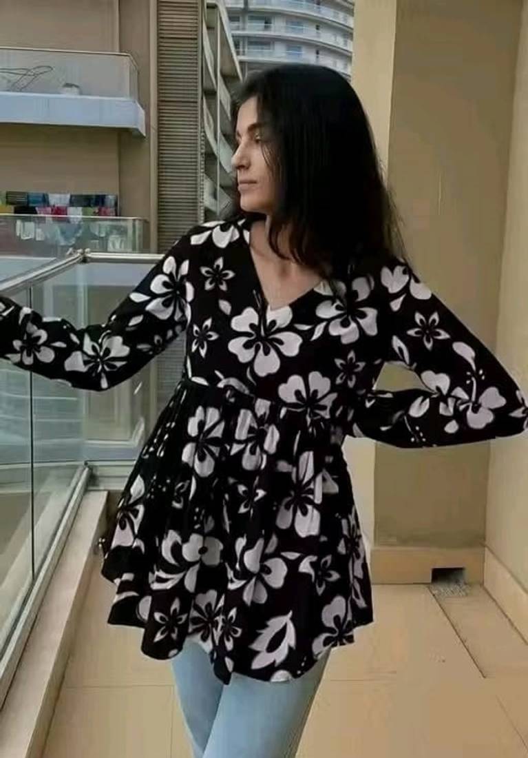 Pack of 1 handmade block printed rayon fabric designer tops & tunics for women's & girls