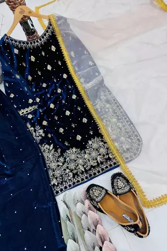 Blue art silk embroidered sharara set