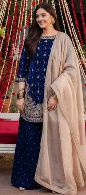 Blue art silk embroidered sharara set 3