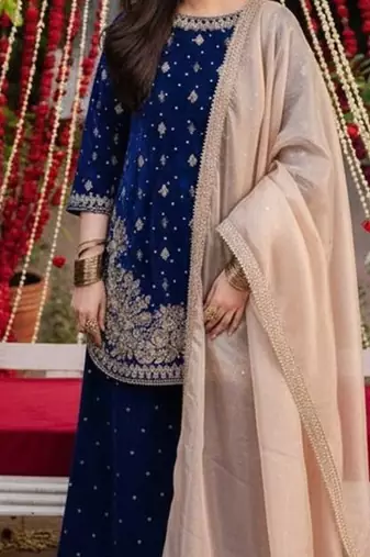 Blue art silk embroidered sharara set