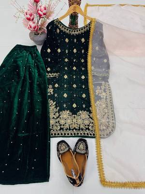 Green art silk embroidered sharara set 1