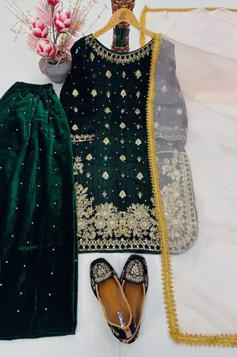 Green art silk embroidered sharara set