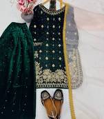 Green art silk embroidered sharara set