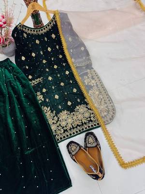 Green art silk embroidered sharara set 2